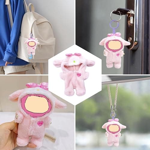 WEIRAN 17cm Doll Clothes, Outfits for Clothes Set, Dolls Keychain Accessories, Faking Animal Style Outfit Jumpsuit (Bunny Pink) - Bunny Pink thumbnail 4