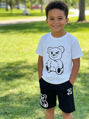 KIDLAGA Kids Toddler Boy Clothes Outfits Bear Print Tee + Plaid Shorts 2 Pieces Summer Shorts Set thumbnail 4