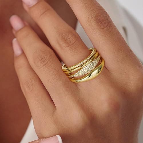 Fezodo Gold Stackable Rings for Women - Dainty 18K Realy Gold Plated Stackable Rings Infinity Thumb Ring Set Trendy Statement Promise Wedding Bands Engagement Ring for Women thumbnail 2