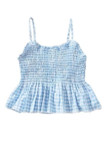 RoseSeek Girl's Y2K Gingham Peplum Cami Tops Ruffle Hem Spaghetti Strap Babydoll Plaid Summer Crop Top - Image 1