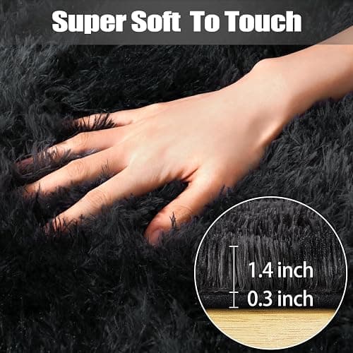 qulint 3x5 Area Rugs for Bedroom, Fluffy Soft Shag Rugs for Living Room, Small Fuzzy Plush Shaggy Carpets for Boys and Girls Dorm Room Home Decor (3ft x 5ft, Tie-Dyed Black Grey) thumbnail 2