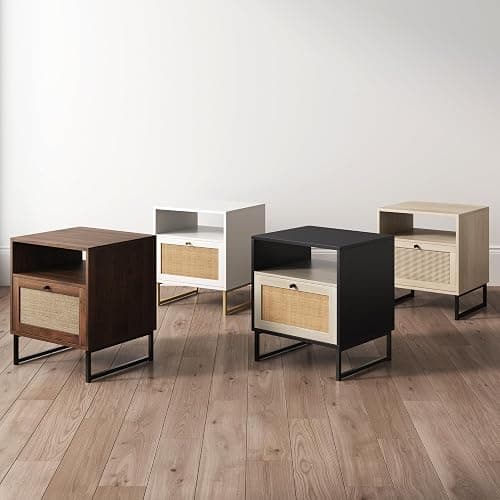 Nathan James Mina Rattan Wood End Side Accent Table Nightstand with Storage for Living Room or Bedroom, 1, White/Gold thumbnail 10
