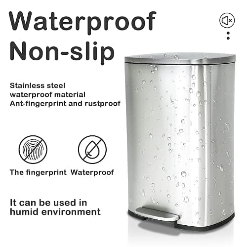 BIQWBIC 50 Liter / 13 Gallon Kitchen Trash Can, Stainless Steel with Lid, Foot Pedal and Inner Bucket, Fingerprint-Resistant Soft Close Lid Garbage Can, Odor Proof and Hygienic - Stainless Steel thumbnail 5