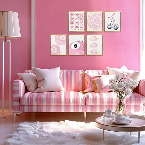 Cute Pink Girl Poster Set of 6, Light Pink Coquette Wall Art Trendy Lucky 8 Ball Wall Decor Paintings Pastel College Apartment Bedroom Living Room Dorm 8x10 inch Unframed thumbnail 2