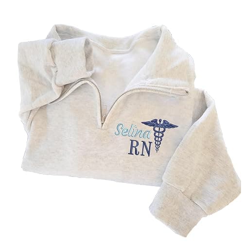 NANI Personalized Nurse Quater Zip Embroidered Sweatshirt, Custom RN CNA ICU MSN, Graduation For Nurse thumbnail 2