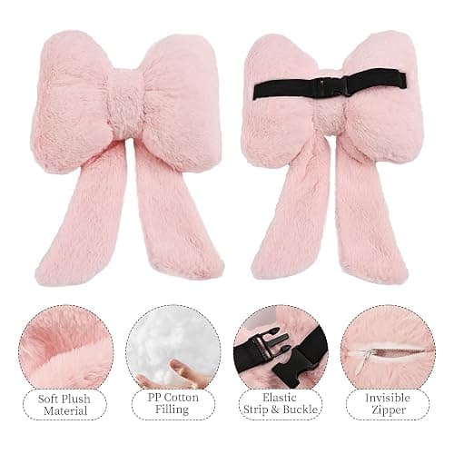 iHUFeather 2 Pack Bow Car Headrest Pillows Plush Neck Pillows for Travel Driving Office Chair Head Support Cushions, Also Cute Car Decor Accessories for Women (Pink) thumbnail 5