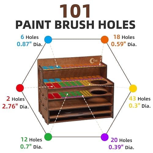 OPHIR Paint Brush Holder, 101 Holes Wooden Paint Brush Organizer with A Mini Acrylic Painting Palette & Cleaner Cup for Painting Brushes, Markers, Colored Pencils Organizer thumbnail 3