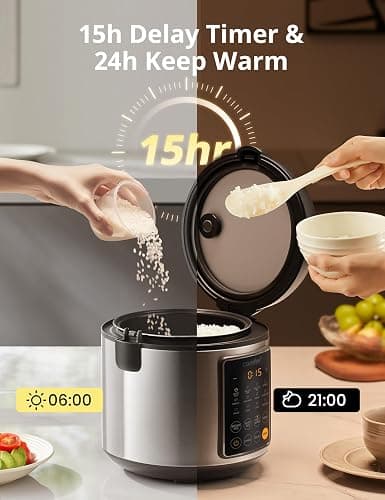 COMFEE' Rice Cooker, 14-in-1 Stainless Steel Multi Cooker, Slow Cooker, Steamer, Sauté, and Warmer, 5.3 QT, 20 Cups Cooked (10 Cups Uncooked), Brown Rice, Quinoa and Oatmeal thumbnail 7