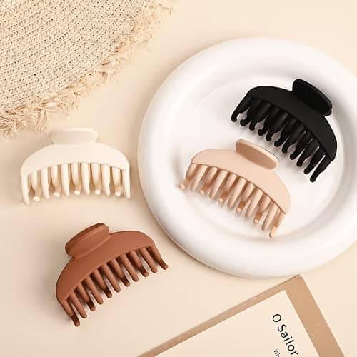 DEEKA 4 PCS Double Row Teeth Hair Claw Clips 2.5" Medium Hair Clips for Thin Hair Small Matte Clips Short Fine Hair Accessories for Women and Girls -Black Brown thumbnail 8