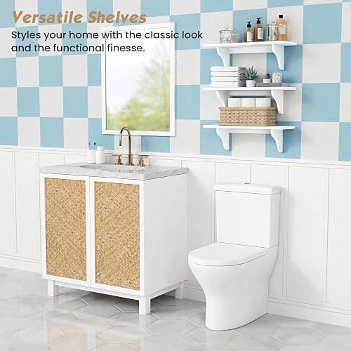 Forbena 24 Inch Wall Shelves for Bedroom Set of 3, Large Bathroom Floating Shelves for Wall, Long Decorative Hanging Arched Shelving Unit for Living Room Kids Girls Room Nursery Office (White) thumbnail 5