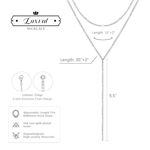 Luxval Lariat Silver Necklace for Women, Dainty Long Necklace Silver Y-Shaped Pendant Necklaces Trendy Beaded Chain Drop Necklaces Jewelry for Women Gifts thumbnail 7