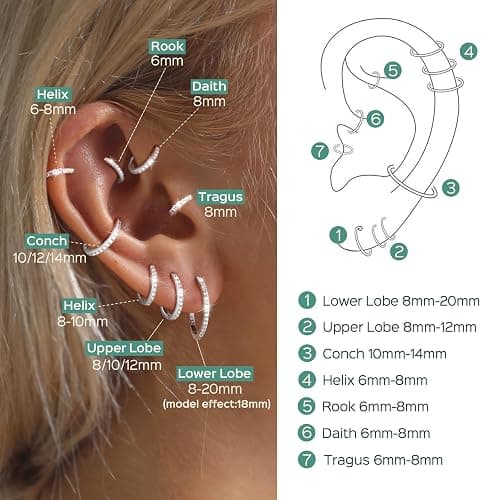 ChicSilver 925 Sterling Silver Huggie Earrings for Women 14K Gold Plated Silver Hoop Earrings for Women Hypoallergenic Small Cubic Zirconia Huggie Earring (6/8/10/12/14/16/18/20mm) thumbnail 3