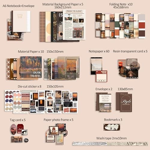 Scrapbooking Supplies Kit, Aesthetic Daily Life Travel Scrapbook Kit for Bullet Junk Journal, Stationery, A6 Grid Notebook, Flower DIY Journaling Supplies, Birthday Craft Gift Teen Girl Kid Women thumbnail 3