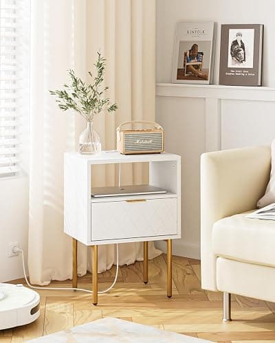 AEPOALUA Nightstand,Small Bedside Table with Gold Frame,Morden Night Stand with 1Drawer,End Table,Side Table with Drawer and Shelf for Bedroom,Living Room (Black,Outlet) thumbnail 5