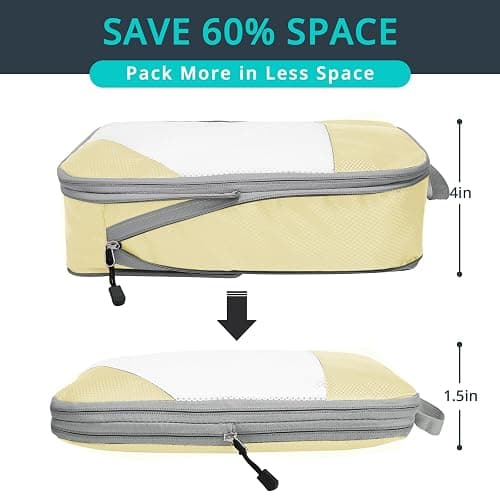 Compression Packing Cubes 6 Set, Compressible Space-Saving Packing Cubes for Travel - Compression Bags, Luggage Organizer, Travel Essentials for Women, Light Yellow thumbnail 2