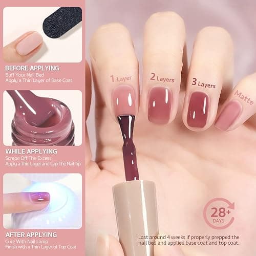 GAOY Rose Garden Jelly Gel Nail Polish Set, 6 Colors Nude Red Pink Brown | Natural Nails, Buildable Color, UV Lamp Required, Long Lasting, Easy to Apply, Salon Manicure at Home, Gift for Women thumbnail 5