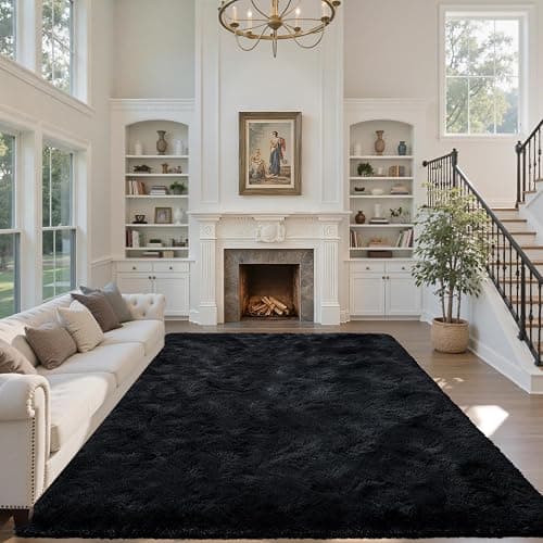 5x7 Black Area Rugs for Living Room, Large Fluffy Shag Bedroom Rugs Non-Slip, Ultra Soft Plush Carpet for Nursery Kids PlayRoom Dorm Office Indoor Modern Carpets thumbnail 2