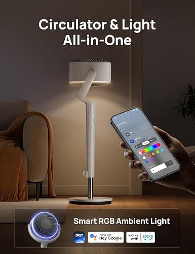 Dreo Smart Fan for Bedroom, 120° +120° Omni-Directional Oscillating Fans, 90ft Quiet Pedestal Fan with RGB Light, 9 Speeds, 6 Modes, 20dB, 8H Timer, Wi-Fi/Voice/Alexa, 37-42" Floor Fans with Remote thumbnail 5