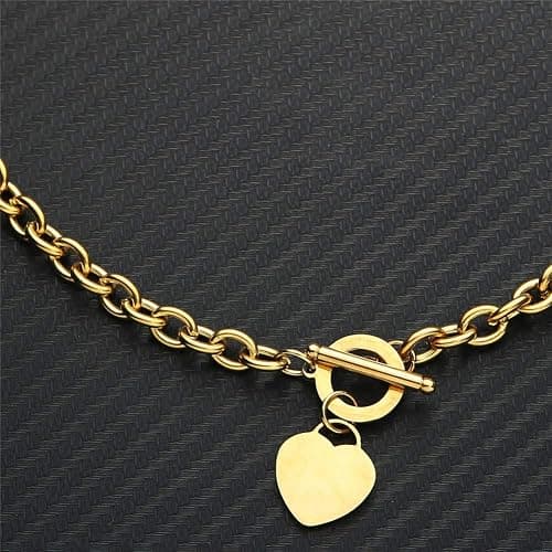 WangGao Elegent Love Stainless Steel Link Chain Blank Heart Charms Necklace for Women Toggle Clasp Closure thumbnail 8
