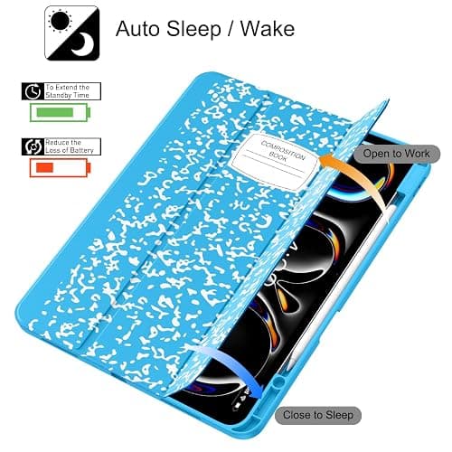 Soke Case for New iPad Pro 13 Inch (M5/M4, 2025/2024 Release), with Pencil Holder Trifold Stand Shockproof [Support Apple Pencil Charging + Auto Wake/Sleep], Soft TPU Back Cover, Book Blue thumbnail 8