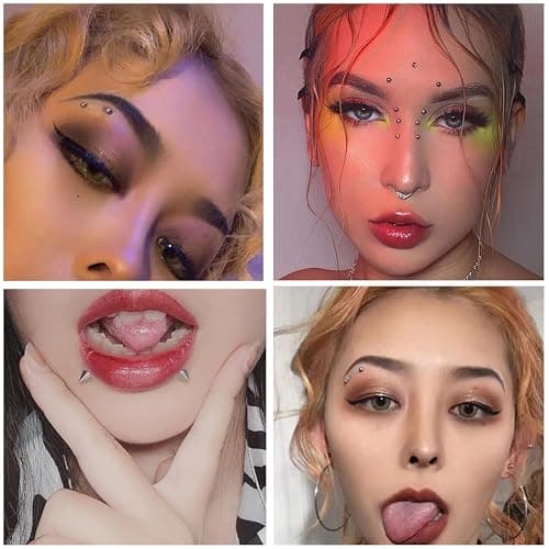 TEN MIRO Fake Eyebrow Ring Fake Lip Labret Studs Replacement Balls Spike with 100Pcs Sticker Non-Piercing Nose Rings Hoop Body Jewelry Skin 3MM 4MM 5MM(Silver) thumbnail 5