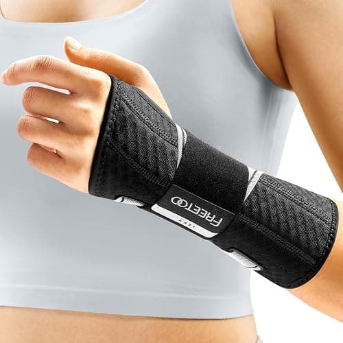 FREETOO Carpal Tunnel Wrist Brace Night Support Fit Left Hand for Work, Pain Relief Wrist Splint for Tendonitis, Arthritis, Sprain, Wrist Immobilizer Fit Women Men for Sleeping (XS, Black/Grey) - Image 1