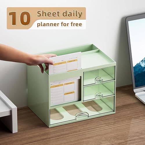 Marbrasse Desk Organizer with 3 Drawer, Multi-Functional Pencil Pen Holder for Desk, Desk Organizers and Accessories with 4 Compartments, Desktop Organizer Storage for Office Home Supplies (Green) thumbnail 5