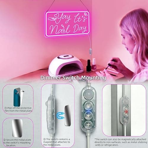 Yay It's Nail Day Neon Sign, Pink Neon Sign with 3D Carving Butterfly，Nails Neon Signs for Wall Decor, Bedroom - 3-Mode Dimmable USB Powered Salon Decor, Gifts for Nail Tech 16x8.8 Inches thumbnail 4