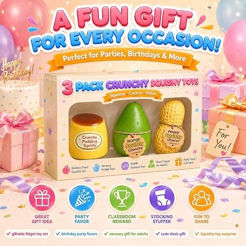 3 Crunchy Squishy Pack,Squishy Fidget Toys Adults,Slow Rising Squishy Toys | Crunchy Peanut Squishy Stress Balls for Adults,Crunchy Peanut Squishy&Crunchy Mango Squishy&Pudding Squishy Kit thumbnail 2
