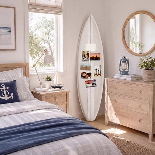 Poola Voidra Surfboard Arch Pinboard Linen Bulletin Board with 20 Push Pins | 48 x 13.8 Inches, Decorative Wall Nautical Beach Theme Wall Decor, Coastal Aesthetic for Dorm Photos Notes Home Room Office thumbnail 4