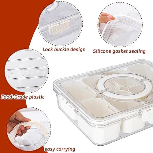 Divided Serving Tray with Lid and Handle - Snackle Box Charcuterie Container for Portable Snack Platters - Clear Organizer for Candy, Fruits, Nuts, Snacks - Perfect for Party, Entertaining thumbnail 6
