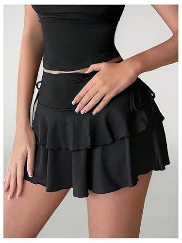 Verdusa Women's Y2k Ruffle Mini Skirt Bow Side Flowy A Line Cute Short Skirts Casual Skorts thumbnail 3