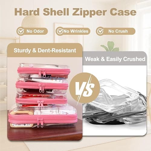 WELPIRT 4 pcs Clear Zipper Pouches, Hard Shell Zipper Case, Makeup Organizer Travel Toiletry bag, Diaper Bag, Travel Organizer, Clear Cosmetic Bag,Toy Storage Bins (M+3S Pink) thumbnail 3