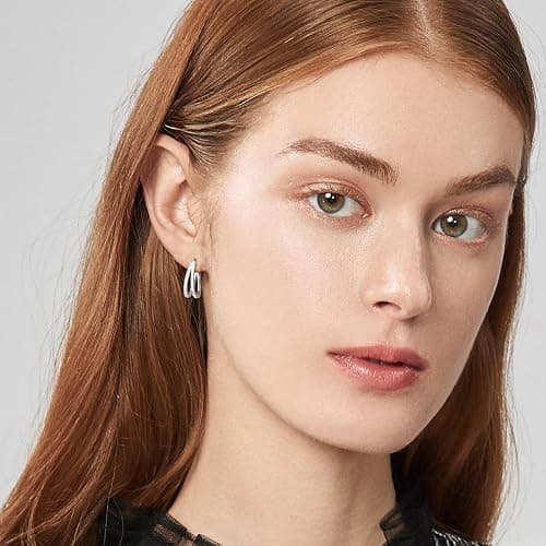 Hypoallergenic Hoop Earrings for Women, 14K Gold Plated Double Hoops Earrings with Cubic Zirconia Pave Cluster Lightweight Hoops Earrings for Lover Anniversary Birthday Christmas thumbnail 6