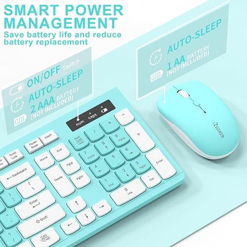 RECCAZR Wireless Keyboard and Mouse Combo, Full-Sized Keyboard and Adjustable DPI Mouse, 2.4GHz USB Receiver, Wireless for PC, Windows, Desktop, Laptop (Blue) thumbnail 4