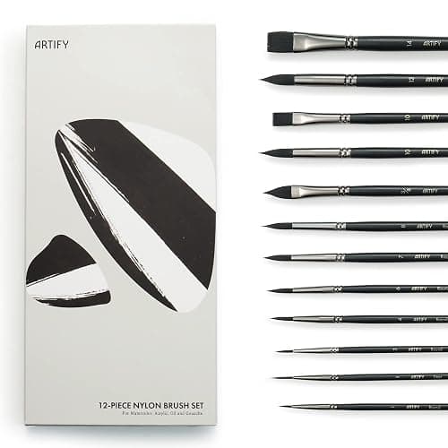 ARTIFY 12 PCS Watercolor Brushes Set, Synthetic Paint Brushes for Watercolor Painting, Acrylic, Gouache & Oil Painting - Detail Paint Brushes, Round, Flat, Cat's Tongue,Liner for Beginners & Kids - Image 1