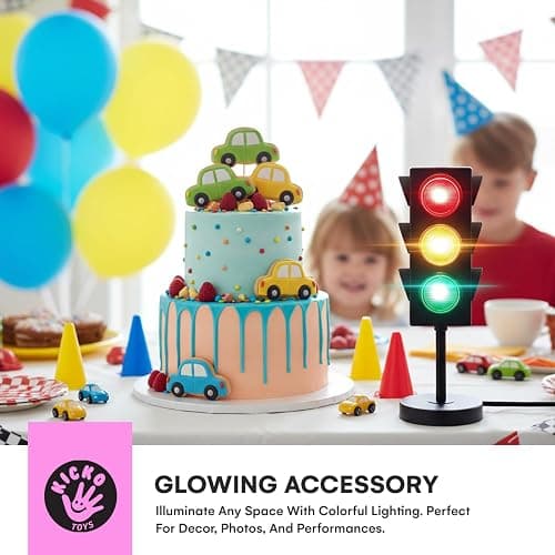 Kicko 11-Inch Traffic Lights Lamp with Base - 4-Mode Color Changing Stop Light Lamp for Kids’ Bedroom, Party Decoration or Playroom - Battery or USB Powered Mini Lighting - Ideal Traffic Light Decor thumbnail 6