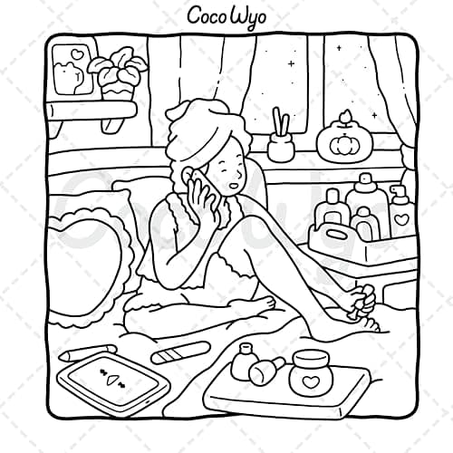 Girl Moments: Vol. 2 Coloring Book for Adults and Teens Featuring Cute Cozy Daily Activities for Relaxation thumbnail 6