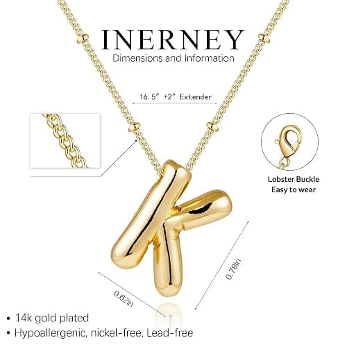 Inerney Gold Bubble Letter Necklace Initial Necklaces for Women, Chunky 14K Plated Balloon Initials, Trendy Charm Non Tarnish Custom Name Pendant Jewelry Gifts for Mom thumbnail 4