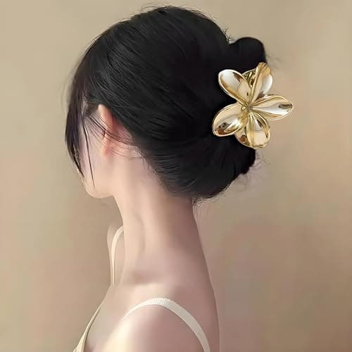 AJCRAN 8 Pcs Flower Hair Clips for Women - Gold Claw Clips Ideal for Thick Hair, 3.15" Perfect as Hawaiian - Style Summer Beach Hair Accessories (Gold) thumbnail 5
