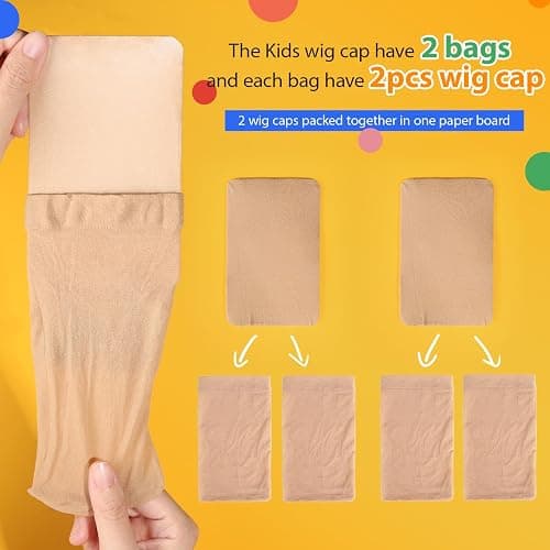 Fandamei Wig Cap, 4PCS Wig Cap for Kids Light Brown. Stretchy Stocking Caps for Wigs, Natural for Halloween, Cosplay. thumbnail 2
