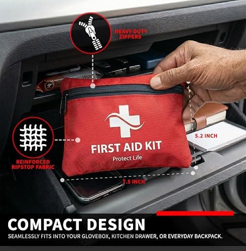 Protect Life Doctor Developed Mini First Aid Kit, 100 Piece Waterproof Emergency Kit for Car, Boat, Camping & Travel, Includes Emergency Blanket, Tourniquet & First Aid Guide thumbnail 4