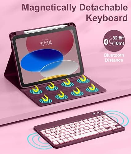 Hamile for iPad 11th 10th Generation Case with Keyboard - 7 Colors Backlit Wireless Detachable Folio Keyboard Cover with Pencil Holder for iPad A16 11-inch 2025 10th Gen 10.9 Inch 2022 (Dark Cherry) thumbnail 4