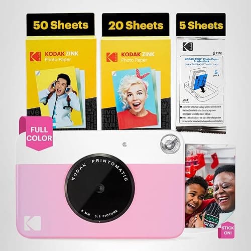 Kodak Printomatic Full-Color Instant Print Digital Camera - 75 Sheets Bundle - Prints On Zink 2x3 Sticky-Back Photo Paper - 5MP, Portable, Creative Fun Gift for Birthday, Christmas, Holiday - Pink thumbnail 7