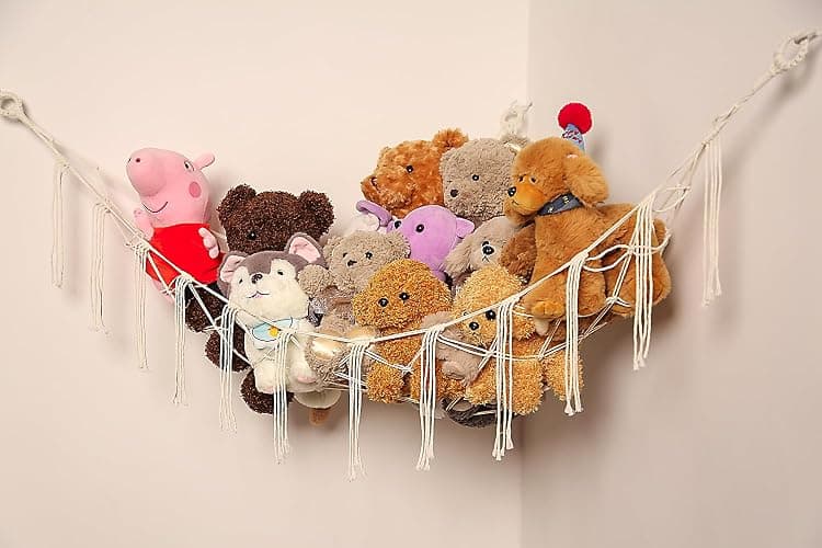 YKBU Stuffed Animals Hammock Corner Hanging Net Macrame Stuffed Animal Storage Plush Toy Holder Toy Organizer for Boho Nursery Playroom Bedroom Kids Room (cream, Large) thumbnail 8