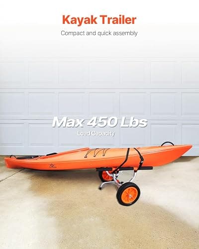 VEVOR Kayak Cart, Heavy Duty 450 LBS Load Capacity Kayak Trailer, Detachable Canoe Trolley Cart with Adjustable Width & Nonslip Support Foot, 12'' Solid Tires for Kayaks Canoes Float Mats Paddleboards thumbnail 2