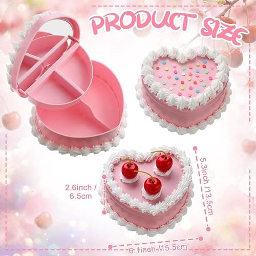 Nosiny 3 Pcs Heart Cake Jewelry Box Coquette Fake Cherry Cake Trinket Box Decor Cute Kawaii Home Pink Decorative Storage Gifts for Women thumbnail 2