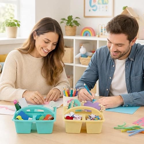 6 Pack Assorted Colors Classrooms Caddy 4 Compartment Classroom Caddy Compartment Caddies Set Table Caddies Classrooms with Handle for Classroom Organization Table Desk Office Supplies(Pink Purple) thumbnail 6