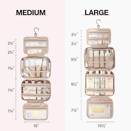 BAGSMART Toiletry Bag Hanging Travel Makeup Organizer with TSA Approved Transparent Cosmetic Bag Makeup Bag for Full Sized Toiletries, Medium-Pink - Standard - Pink thumbnail 2