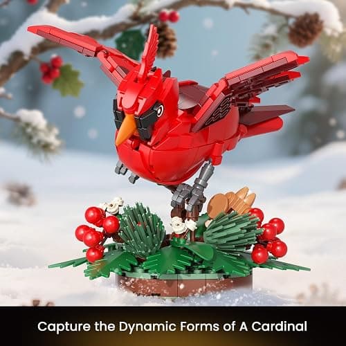 JAKI Northern Cardinal Building Kit, Red Bird with Holly Plant Botanical Collection Building Toys, Relaxing Build for Nature Lovers, Home Décor for Adults Kids thumbnail 3